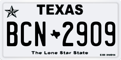 TX license plate BCN2909