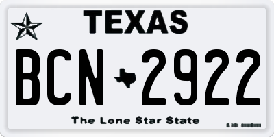 TX license plate BCN2922