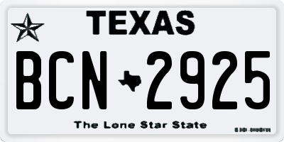 TX license plate BCN2925