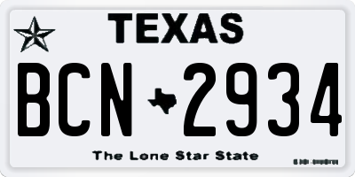 TX license plate BCN2934