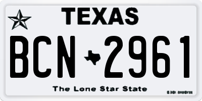 TX license plate BCN2961