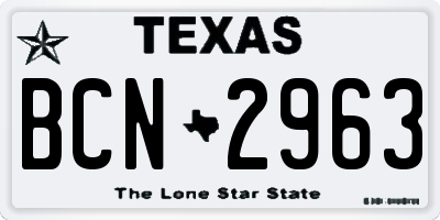TX license plate BCN2963