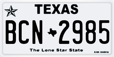 TX license plate BCN2985