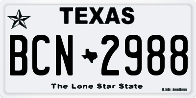 TX license plate BCN2988