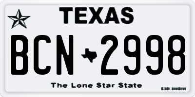 TX license plate BCN2998