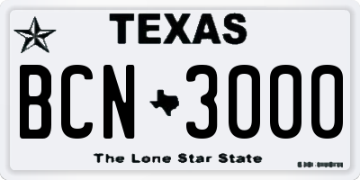 TX license plate BCN3000