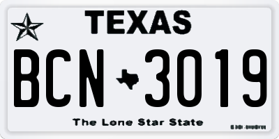 TX license plate BCN3019