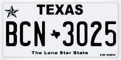 TX license plate BCN3025