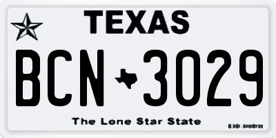 TX license plate BCN3029
