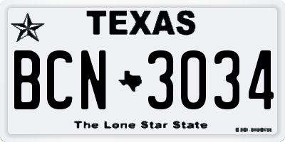 TX license plate BCN3034