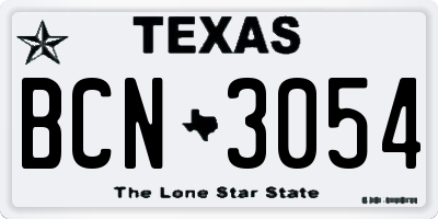 TX license plate BCN3054