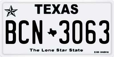 TX license plate BCN3063