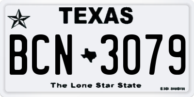 TX license plate BCN3079