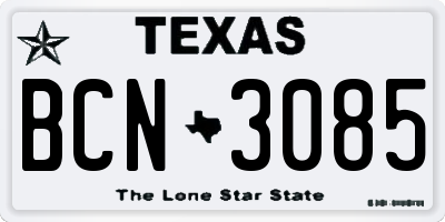 TX license plate BCN3085