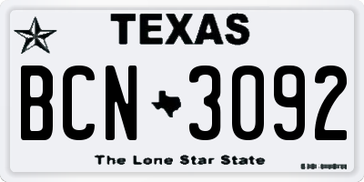 TX license plate BCN3092