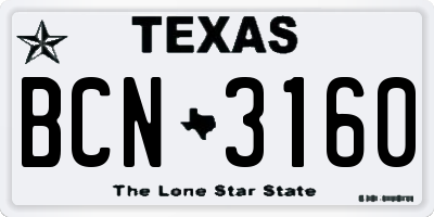 TX license plate BCN3160