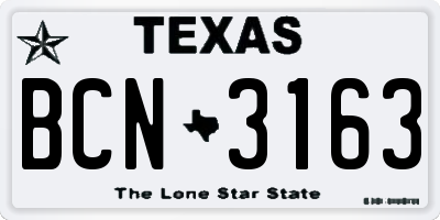TX license plate BCN3163