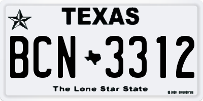 TX license plate BCN3312