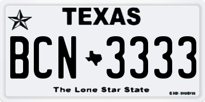TX license plate BCN3333