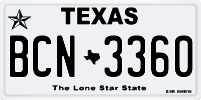 TX license plate BCN3360