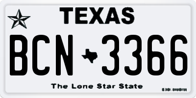 TX license plate BCN3366