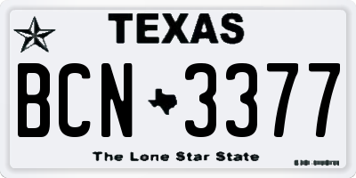TX license plate BCN3377