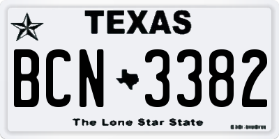 TX license plate BCN3382