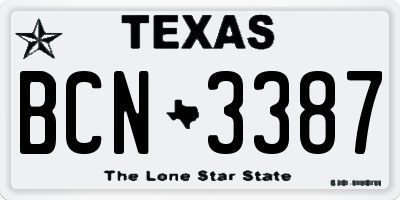 TX license plate BCN3387