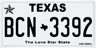 TX license plate BCN3392