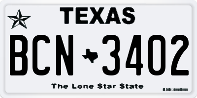 TX license plate BCN3402