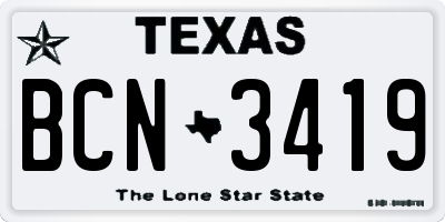 TX license plate BCN3419