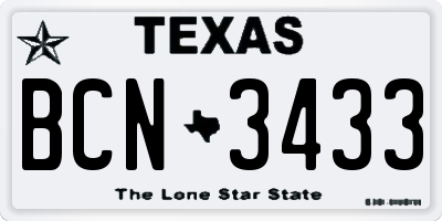 TX license plate BCN3433