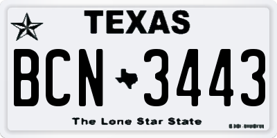 TX license plate BCN3443