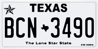 TX license plate BCN3490