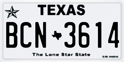 TX license plate BCN3614