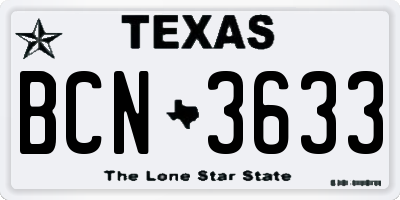 TX license plate BCN3633