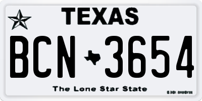 TX license plate BCN3654