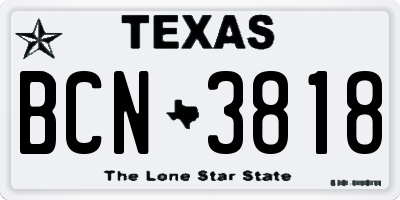 TX license plate BCN3818
