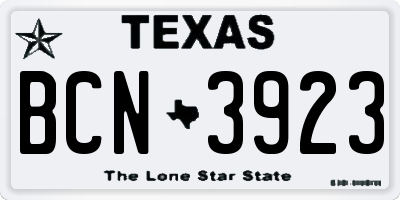 TX license plate BCN3923