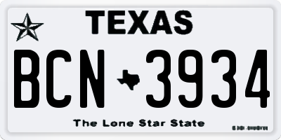 TX license plate BCN3934