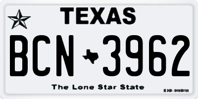 TX license plate BCN3962