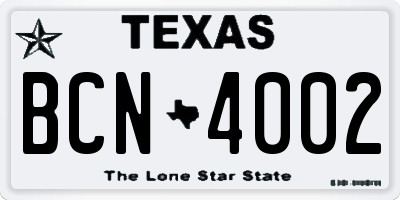 TX license plate BCN4002