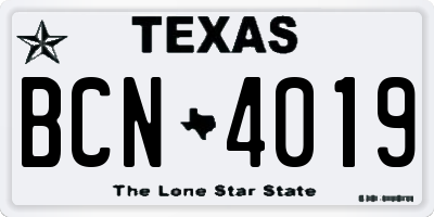 TX license plate BCN4019