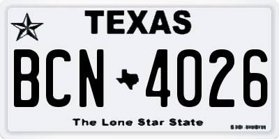TX license plate BCN4026