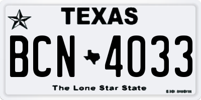 TX license plate BCN4033