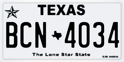 TX license plate BCN4034