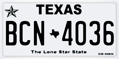 TX license plate BCN4036
