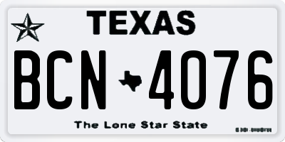 TX license plate BCN4076