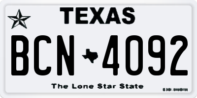 TX license plate BCN4092