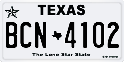 TX license plate BCN4102